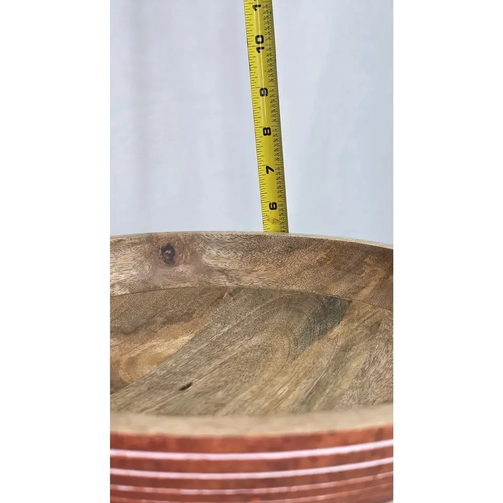 Mango Wood Salad Bowl 12” Hand Carved Striped Decorative Rustic Farmhouse